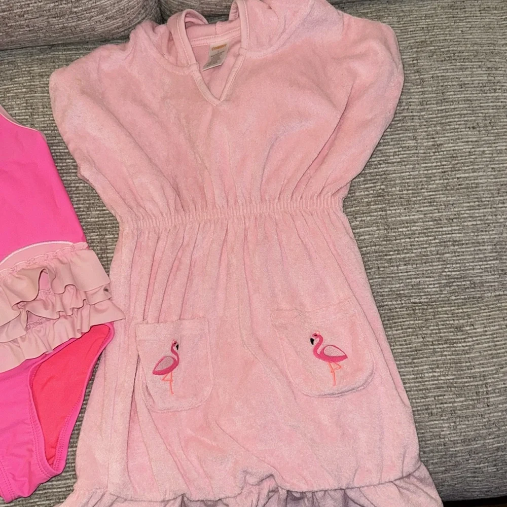 Pink Flamingo Kids One Piece Swimsuit - Picture 3 of 6